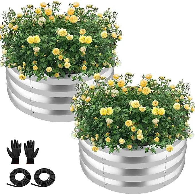 ZXZYHFTY Round Galvanized Raised Garden Bed kit,Silver Outdoor Garden Raised Planter Box, Round Large Metal Raised Garden Beds for Vegetable 2 * 2 * 1ft 2 Pcs by GreenHaven Gardens