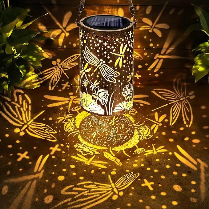 Toodour Solar Lantern Outdoor, Dragonfly Gifts for Women Mom Grandma Hanging Solar Outdoor Lights Waterproof, Hollow Out Retro Metal Dragonfly Lights for Patio, Balcony, Walkway, Yard Decorations by GreenHaven Gardens