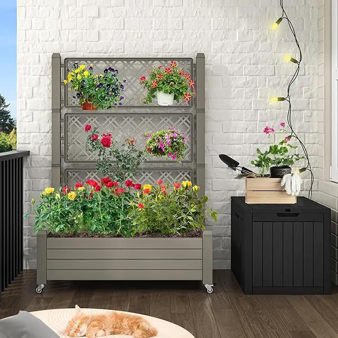 YITAHOME 43.3x17.7x61 in Planter Trellis Box with Wheels & Drain Plug, Outdoor Resin Raised Garden Bed for Climbing Plants, Large Weather-Resistant Design, Light Brown by GreenHaven Gardens