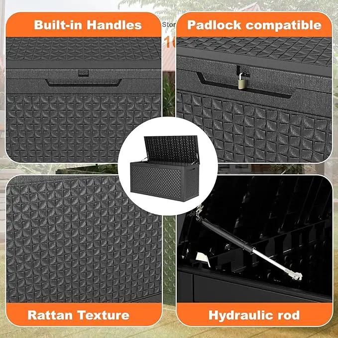 100 Gallon Waterproof Outdoor Storage Box,Resin Deck Box,Lockable Outside Storage Box Container for Patio Furniure,Garden,Pool Tools (100 Gallon,Black pattern) by GreenHaven Gardens