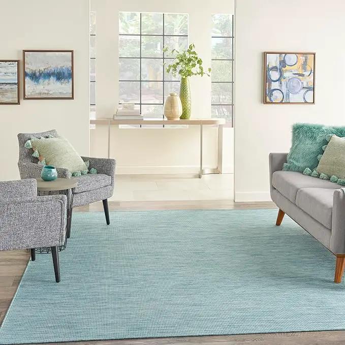 Nourison Positano Indoor/Outdoor Aqua 10' x 14' Area Rug, Easy Cleaning, Non Shedding, Bed Room, Living Room, Dining Room, Backyard, Deck, Patio (10x14) by GreenHaven Gardens