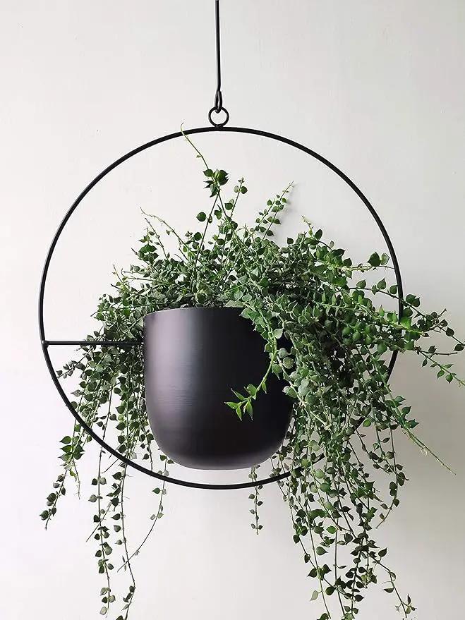 Boho Black Metal Plant Hanger,Metal Wall and Ceiling Hanging Planter, Modern Planter, Mid Century Flower Pot Plant Holder, Minimalist Planter for Indoor Outdoor Home Decor by GreenHaven Gardens