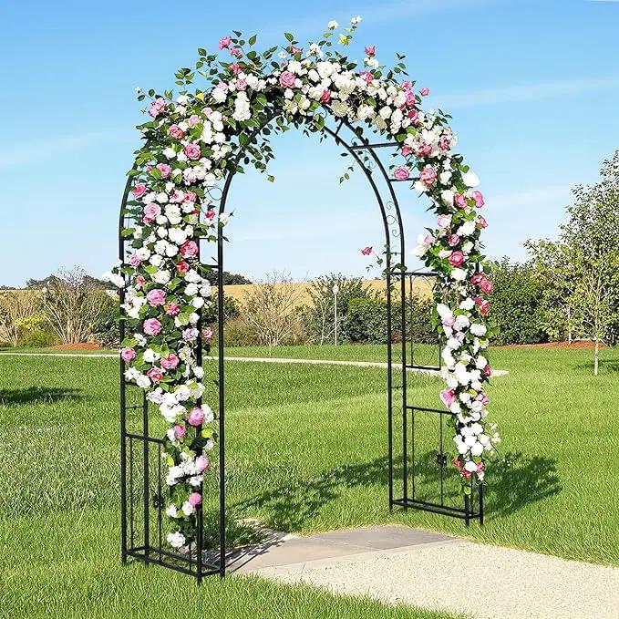 VINGLI Garden Arbor, Arch Archway for Wedding Ceremony Party, Steel Garden Trellis for Plant Climbing, Christmas Garden Decorations Pergola for Garden, Backyard, Lawn (Black, 75.5x22.8x94.5in) by GreenHaven Gardens