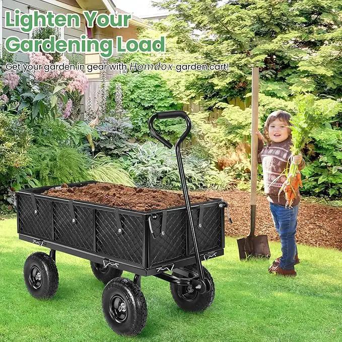 Homdox MAX 880LB Garden Cart, Heavy Duty Garden Wagon, Mesh Foldable Garden Cart, Pullable Gardens Wagon with 180° Rotating Handle, Collapsible Garden Carts for Yard Beach Farm, Black with Bag by GreenHaven Gardens