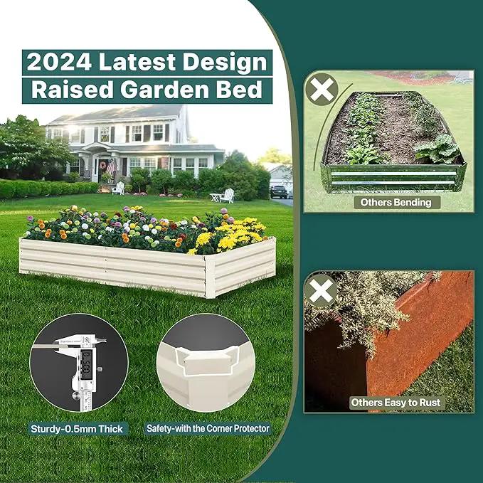 Raised Garden Bed Beige, 6x3x1ft Galvanized Raised Garden Bed Outdoor Metal for Gardening Vegetables Flower Garden Planter Box Large Raised Bed with Gloves and 3ftx30ft Weed Barrier Fabric by GreenHaven Gardens