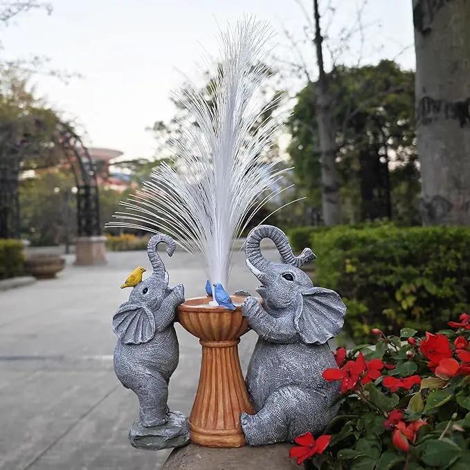 Elephant Statue Solar Garden Decor,Resin Elephant Statue and Colour Changing Optical Fiber Solar Lights,Outdoor Decor for Balcony, Garden, Patio, Yard, Lawn, Gifts for Mom Grandma by GreenHaven Gardens