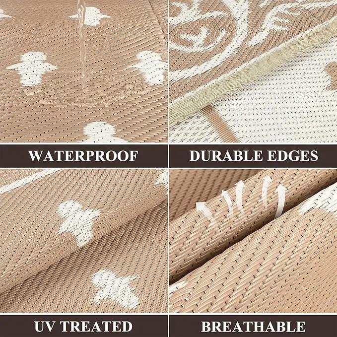 Pauwer Waterproof Outdoor Rug 6x9, Reversible Plastic Straw Patio Camping Rug, Indoor Outdoor RV Mat Carpet for Deck, Camper, Porch, Balcony, Backyard, Picnic, Bordered Beige by GreenHaven Gardens