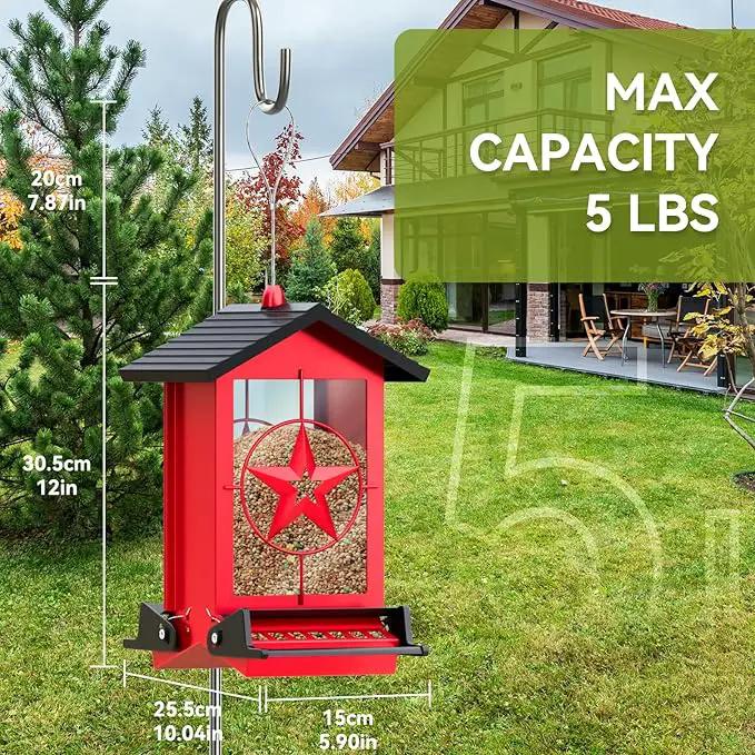 Squirrel Proof Bird Feeder for Outdoors Hanging, Metal Wild Bird Seed Feeder with Bilateral Weight-Activated Perches, 5LB Large Capacity Wild Bird Feeders for Outside Finch, Cardinal, Blue Jay by GreenHaven Gardens
