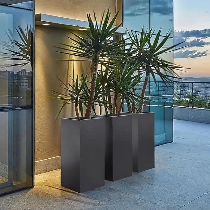 Metallic Heavy Tall Outdoor/Indoor Planter Box, Rectangular, 14Lx14Wx30H Inches, ‎25LBS/PC, Dark Gray, No Assembly Required and Seamless, Set of 2 by GreenHaven Gardens