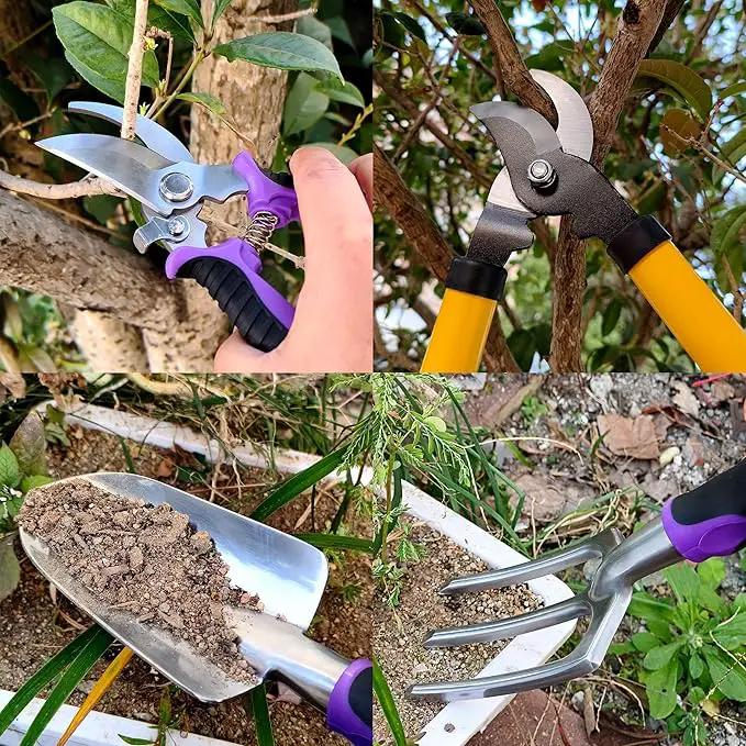 Gardening Tools – 42 Piece Premium Gardening Tool Set,Heavy Duty Hand Tools with Fashion Garden Tools Organizer Handbag,Rust-Proof Gardening Tool Kit, Ideal Gardening Gifts for Women((Purple Floral) by GreenHaven Gardens