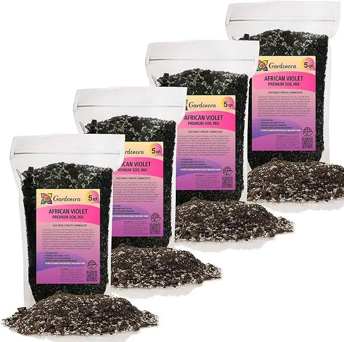 Premium African Violets and Gesneriad Premium Soil Mix by Gardenera - 20 Quart - Horticultural Perlite, Vermiculite, Sphagnum Peat Moss - Made in USA - (4 Bags of 5QT) by GreenHaven Gardens