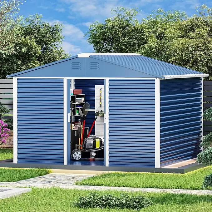 Metal Outdoor Storage Shed 10FT x 10FT, Steel Utility Tool Shed Storage House with Sliding Door, Metal Sheds Outdoor Storage for Backyard Garden Patio Lawn, Blue by GreenHaven Gardens