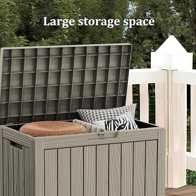 45 Gallon Patio Storage Box - Waterproof Deck Box for Outdoor Toys, Space-Saving Resin Chest with Lock for Cushions & Pool Gear, UV-Resistant, Ash Grey by GreenHaven Gardens