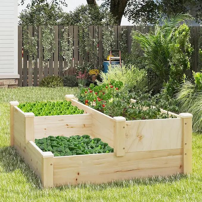 HAPPYGRILL 3-Tier Raised Garden Bed, Wood Elevated Planter Box w/Open-Ended Base, 3 Planting Depths& 2 Arrangement Options for Yard Lawn, Outdoor Planter Raised Beds for Vegetables Herbs Fruits by GreenHaven Gardens
