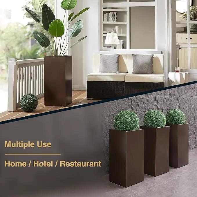 Large Planter for Outdoor Plant 14Lx14Wx30H Inches Metallic Heavy Tall Planter Box for Outdoor & Indoor, Rectangular Flowerpot 25Lbs/PC, Espresso, No Assembly and Seamless, Set of 2 by GreenHaven Gardens
