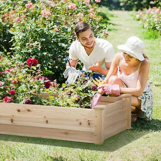 8 Feet Outdoor Wooden Raised Garden Bed, Elevated Planting Planter Box Kit for Vegetables Fruits Grow Yard Gardening, Natural by GreenHaven Gardens