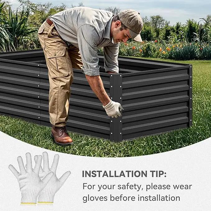 YITAHOME 72x36x24 in Galvanized Raised Garden Bed Kit, Large Metal Planter Box with Gloves & Support Rod, Outdoor Flower Bed for Plants Vegetables, Black by GreenHaven Gardens