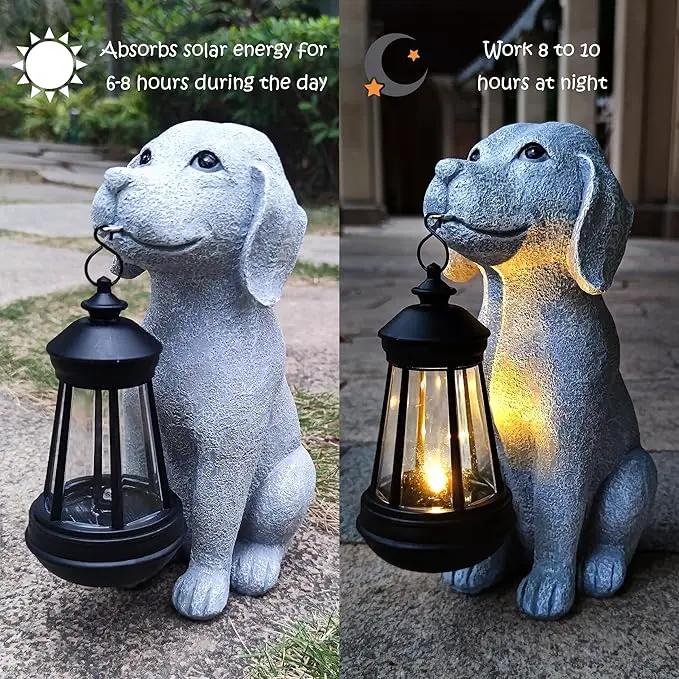 Dog Solar Garden Statues,Resin Dog Figurine Decorations with Solar Lights Lantern, Outdoor Decor Art for Lawn,Yard,Unique Housewarming Gift for Garden Home by GreenHaven Gardens
