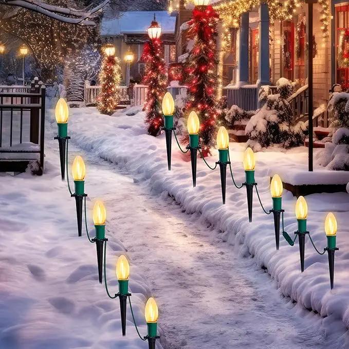 Joiedomi 30.75FT C9 Christmas Pathway Stake Lights 24 LED Jumbo Bulbs, Warm White Outdoor Walkway Decor with Green Wire Connectable for Holiday Commercial Xmas Yard Garden Lawn by GreenHaven Gardens