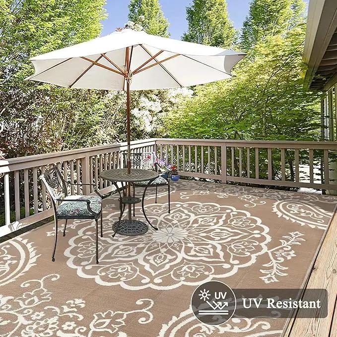 Pauwer Waterproof Outdoor Rug 8x10, Reversible Plastic Straw Patio Camping Rug, Indoor Outdoor RV Mat Carpet for Deck, Camper, Porch, Balcony, Backyard, Picnic, Boho Brown by GreenHaven Gardens