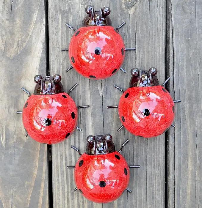 GIFTME 5 Metal Garden Yard Art Decorative 4 Pack Ladybugs Outside Garden Wall Sculptures(RED) by GreenHaven Gardens