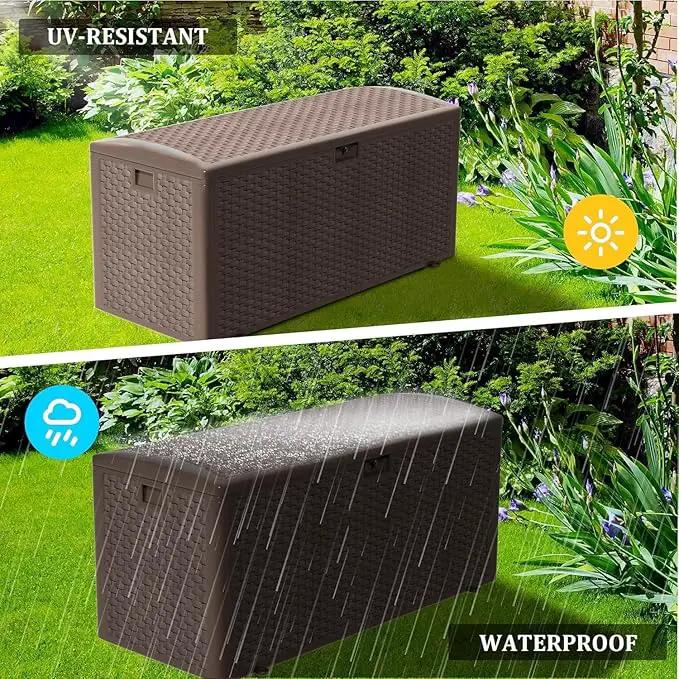 180 Pro Gallon Deck Box,Outdoor Storage Box Lockable,Waterproof for Patio Furniture, Garden Tools, Pool Accessories, Package Delivery Boxes For Outside, Brown by GreenHaven Gardens