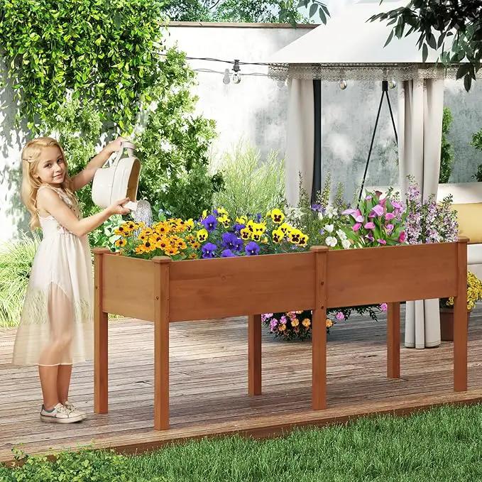 Giantex Raised Garden Bed, Elevated Wood Planter Box with Drain Hole, Gardening Planter Raised Bed for Planting Vegetables Flowers Succulents Herbs, 73" Lx23 Wx30 H by GreenHaven Gardens
