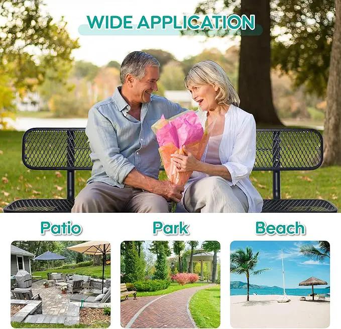 6 FT Heavy Duty Park Bench, Outdoor Metal Black Bench with Back-Commercial Steel Benches for Outside, 2-4 Person Seat-Garden Benches with Portable Frame for Outdoors by GreenHaven Gardens