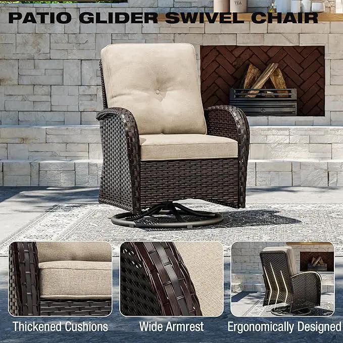 Joyside 10 Piece Patio Furniture Set, Outdoor Wicker Conversation Sets with Swivel Rocker Chairs and Sofa, Thick Cushion, Rattan Patio Sectional for Porch, Deck Use (Brown/Beige, 10 PCS) by GreenHaven Gardens