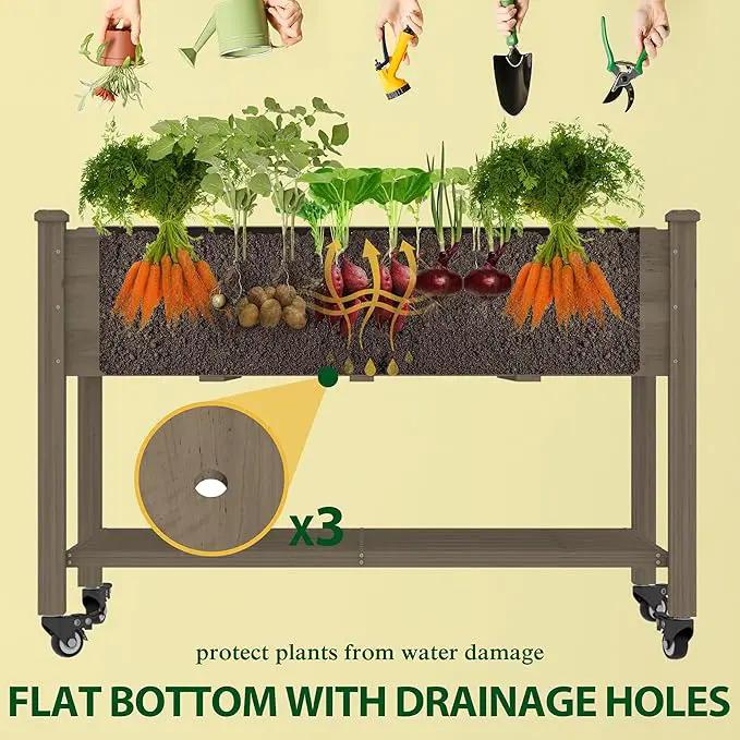 MUPATER 4x2FT Raised Garden Bed, Planter Box with Four Wheels and Legs for Herbs, Flowers and Vegetables, Elevated Garden Bed with Drainage Holes for Greenhouse, Garden, Farm, Brown by GreenHaven Gardens