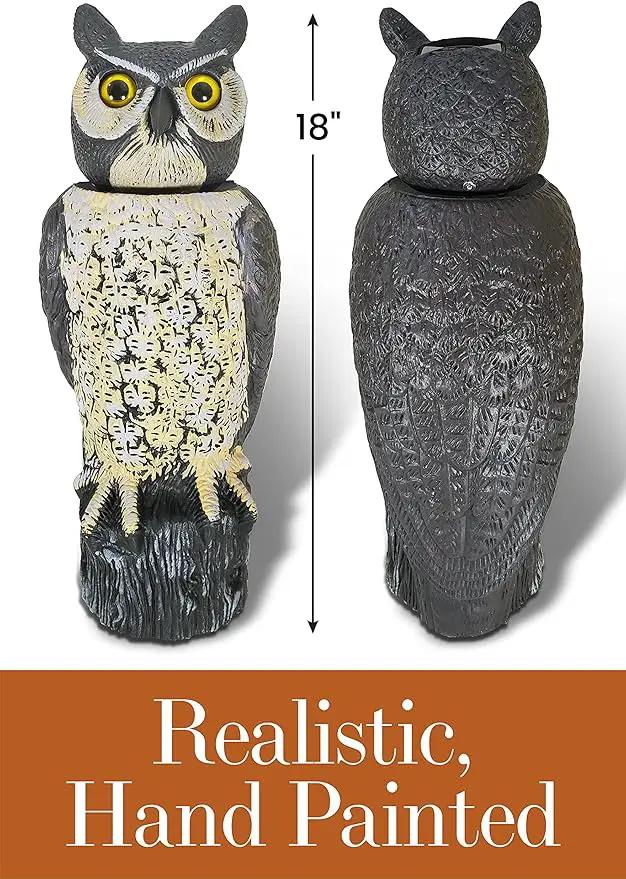 Dalen SOL-R Action Solar Fake Owl Decoy to Scare Birds Away from Gardens, Rooftops, and Patios - Safe and Humane, 18" 360º Rotating Head by GreenHaven Gardens