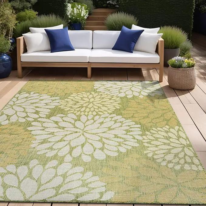 Beverly Rug Outdoor Rug 6x9 Modern Exotic Tropical Leaf Area Rugs for Indoor and Outdoor Patio Deck Porch Garden Water Resistant Washable Outside Carpet (6 x 9 Green) by GreenHaven Gardens