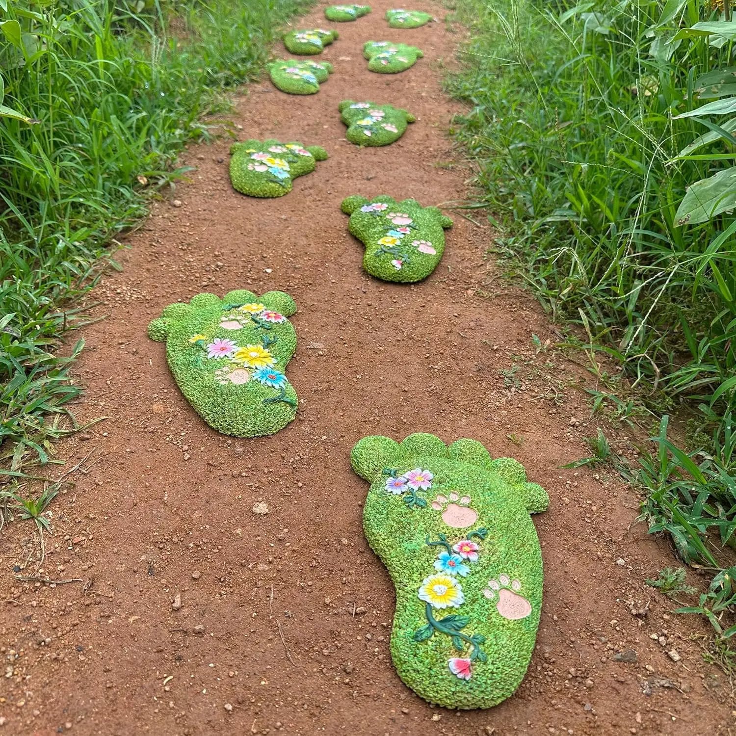 Garden Stepping Stones - Patio Outdoor Decorative Footprint Stones, Lawn Stepping Stones Set, Resin (Set of 2) by GreenHaven Gardens
