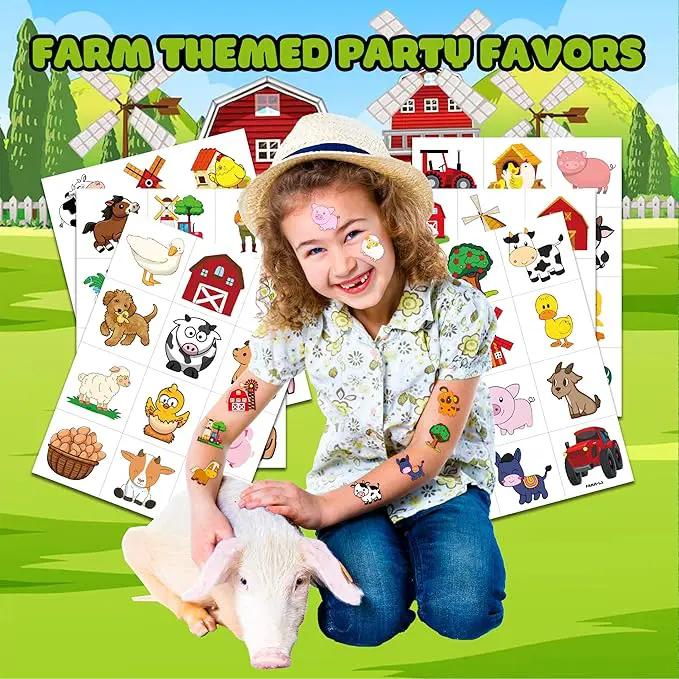 72 PCS Farm Barnyard Animal Pre-Cut Temporary Tattoos Sticker Birthday Decorations Party Supplies Favors Gift Boy Girl Farmhouse Cow Chicken Tattoo School Reward Themed (Normal) by GreenHaven Gardens