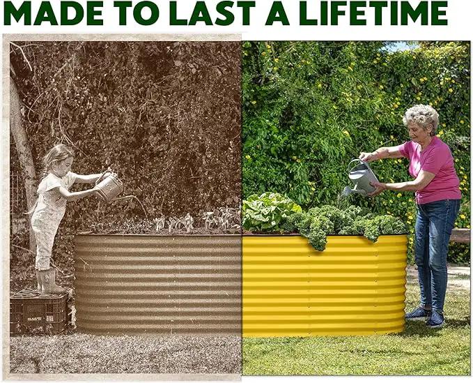 9-in-1 Galvanized Raised Garden Beds Outdoor // 8×2×2.5 ft Modular Planter for Gardening, Vegetables, Flowers // 32" Extra Tall Metal Raised Garden Bed (Yellow) // Patented Design Planter Box by GreenHaven Gardens