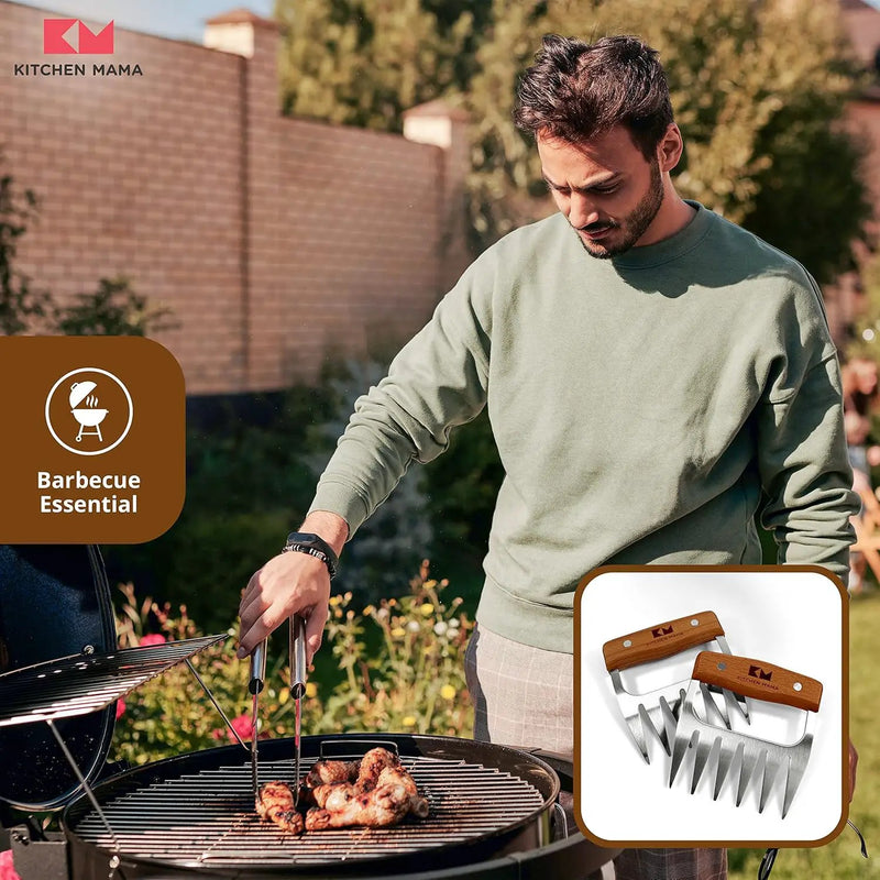 Kitchen Mama Meat Claws: Stainless Steel Shredder Claws with Wooden Handle for BBQ, Shredding, Pulling Pork, Chicken, Beef, and Turkey - Perfect for Grill Masters (1 Pair) by GreenHaven Gardens