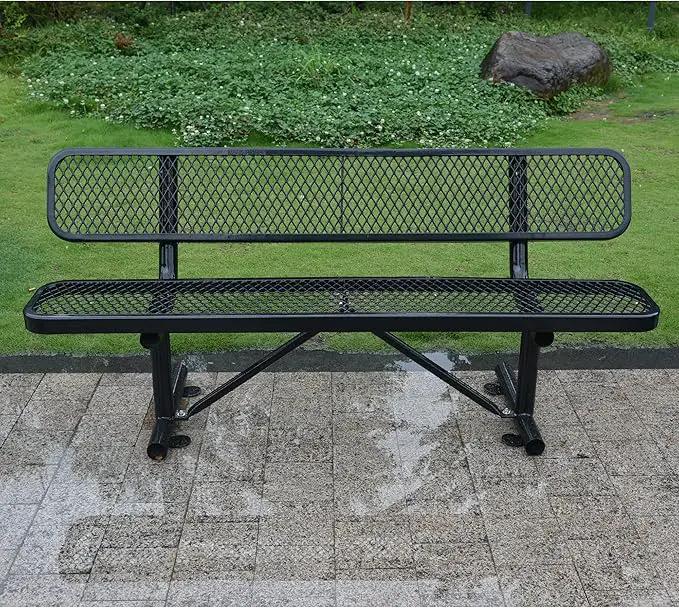 6 FT Heavy Duty Park Bench, Outdoor Metal Black Bench with Back-Commercial Steel Benches for Outside, 2-4 Person Seat-Garden Benches with Portable Frame for Outdoors by GreenHaven Gardens