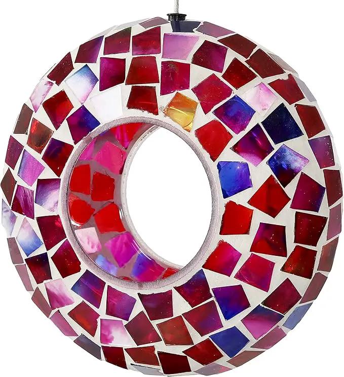 Sunnydaze 6-Inch Glass Mosaic Hanging Bird Feeder for Outdoors - Fly-Through Wild Bird Feeder - Crimson Mosaic by GreenHaven Gardens