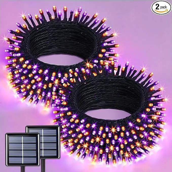 JMEXSUSS Orange and Purple Solar Halloween Lights, 2 Pack Total 400 LED Solar String Lights Outdoor Waterproof, 8 Modes Halloween Lights for Outside Halloween Tree Decorations by GreenHaven Gardens