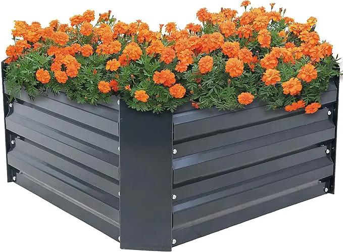 Sunnydaze 11.75" H Raised Metal Garden Bed - Galvanized Raised Garden Bed Outdoor for Vegetables and Flowers - Dark Gray - Square by GreenHaven Gardens