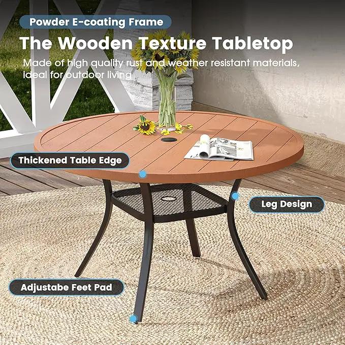 DIFY Round Outdoor Patio Dining Table for 4, 41.7" Patio Table with All-Weather Faux Wood Tabletop and Metal Steel Frame, Outside Table for Garden Porch Backyard, Walnut by GreenHaven Gardens