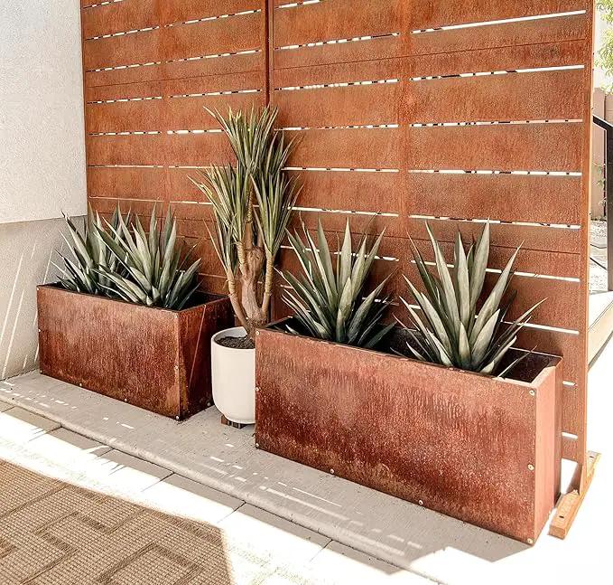 DIY CARTEL Corten Steel Rectangular Outdoor Planter Box, Rustic & Modern Farmhouse Design, Large Raised Metal Garden Bed for Commercial & Residential Use (36in x 16in x 16in) by GreenHaven Gardens