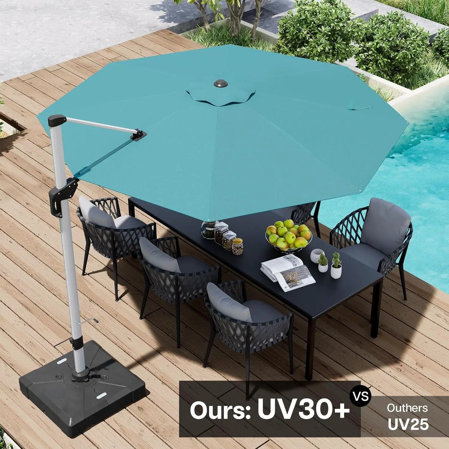 Patio Umbrella, 11FT Outdoor Cantilever Umbrella with 360-degree Rotation for Garden, Deck, Backyard, Pool and Beach, Turquiose by GreenHaven Gardens