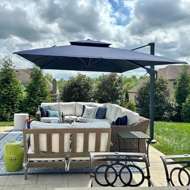 PURPLE LEAF 9' X 12' Cantilever Outdoor Umbrellas Large Patio Umbrella Hanging Double Top Rectangle Offset Umbrella with 360°Rotation Tilting Umbrella Outdoor Patio, Navy Blue by GreenHaven Gardens