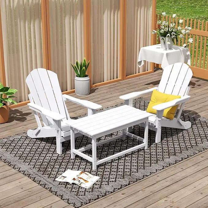 WO Home Furniture Adirondack Chairs Table Set of 3 PCS Outdoor Folding Chairs Coffee Table Weather/UV Resistant for Lawn, Garden, Bon Fire, Balcony (White) by GreenHaven Gardens