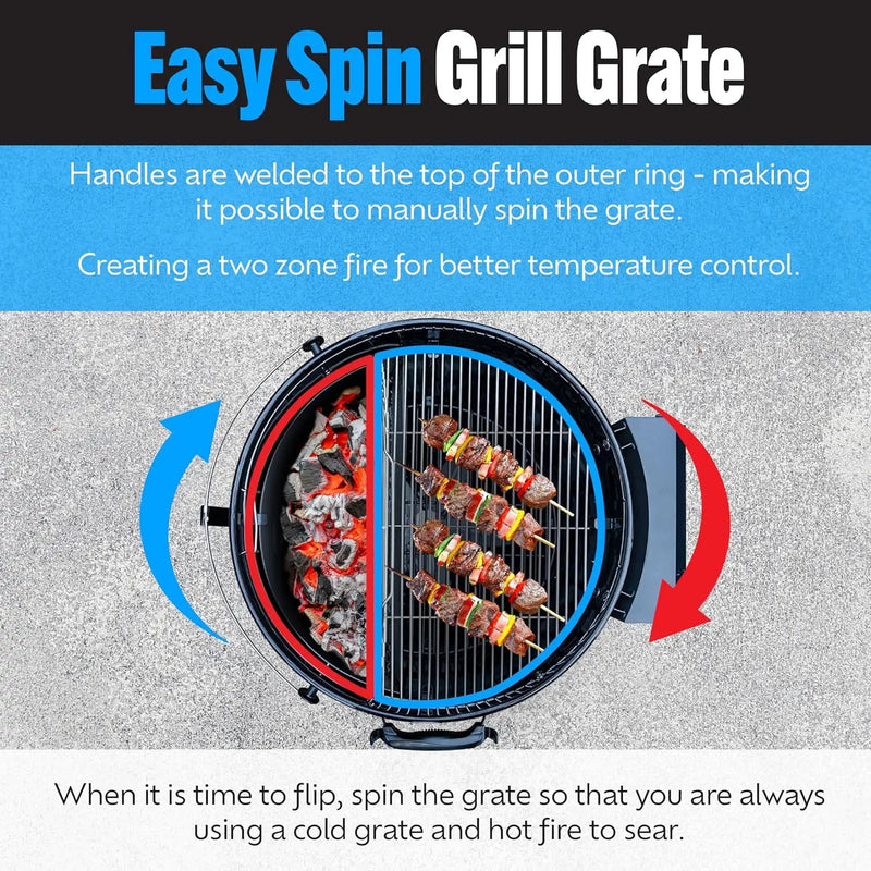 SnS Grills Slow ‘N Sear EasySpin Charcoal Grill Cooking Grate - Compatible with Weber and Other Grills, 2-Zone Stainless Steel Hinged Replacement - Tailgating & Backyard Cooking - 26” Inches by GreenHaven Gardens