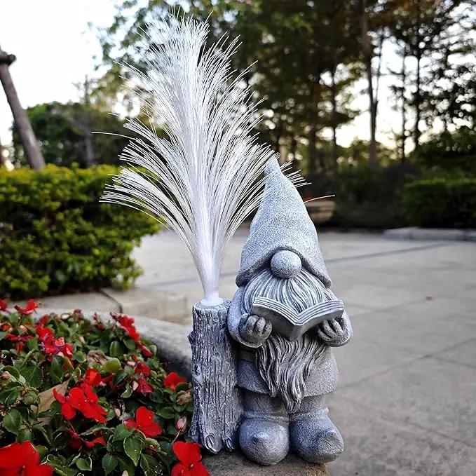 Gnomes Statue Solar Garden Decor,Resin Gnome Statues and Colour Changing Optical Fiber Solar Lights,Outdoor Decoration for Balcony, Garden, Patio, Yard, Lawn, Gifts for Mom Grandma by GreenHaven Gardens