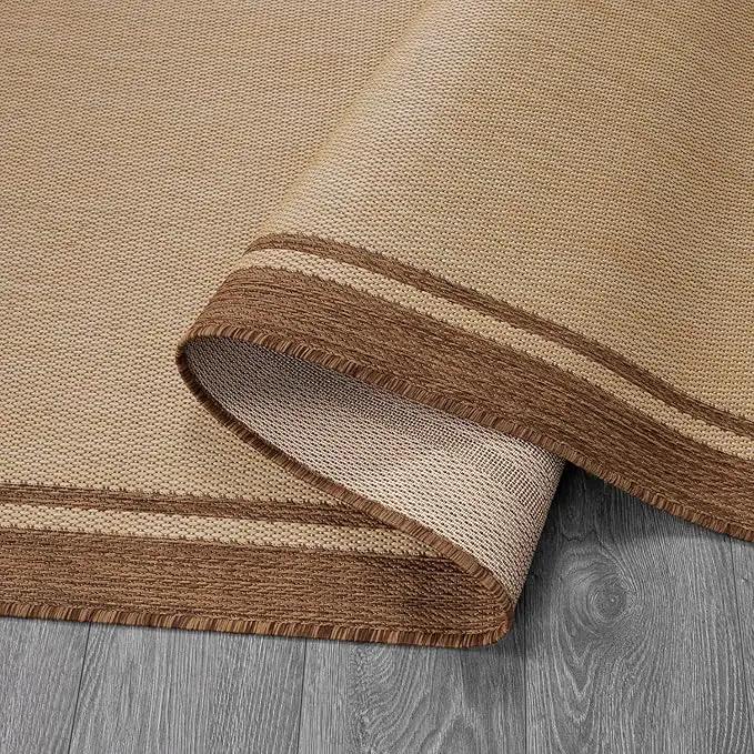 CAMILSON Outdoor Rug 5x7 Bordered Natural Brown Modern Area Rugs for Indoor and Outdoor Patios, Kitchen and Hallway Mats, Washable Porch Deck Outside Carpet (Border Jute, 5 x 7) by GreenHaven Gardens