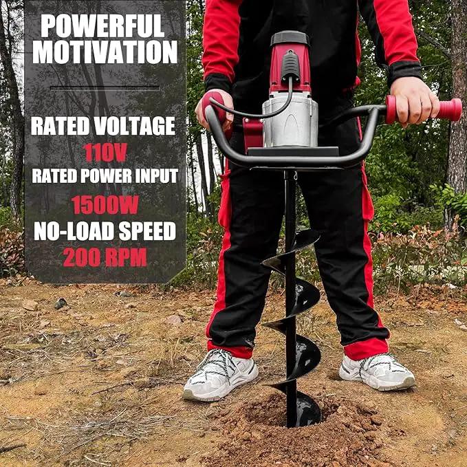 JACKCHEN 1500W Electric Post-Hole Digger with 6-Inch Auger Bit, Earth Auger Drill, Auger Bit Earth Auger, Ideal for Post Hole Digging, Drilling, Tree Planting, Red by GreenHaven Gardens