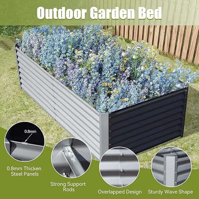 Domi Galvanized Raised Garden Bed, Outdoor Planter Garden Boxes Large Metal Planter Box for Gardening Vegetables Fruits Flowers, Silvery (8x4x2ft) by GreenHaven Gardens